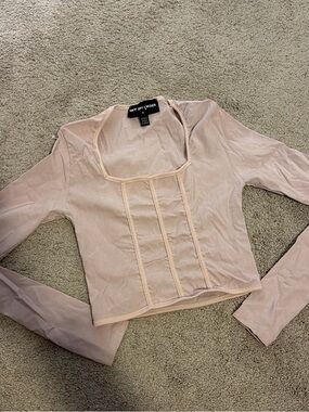 New Girl Order Blush Mesh Long-Sleeve Crop Top